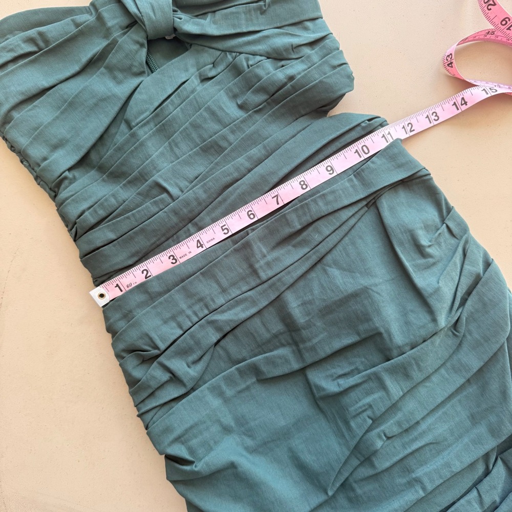 Zara‎ Asymmetrical Dress Womens Sm Teal Green Bodycon Cocktail Date Linen Party - Picture 5 of 10